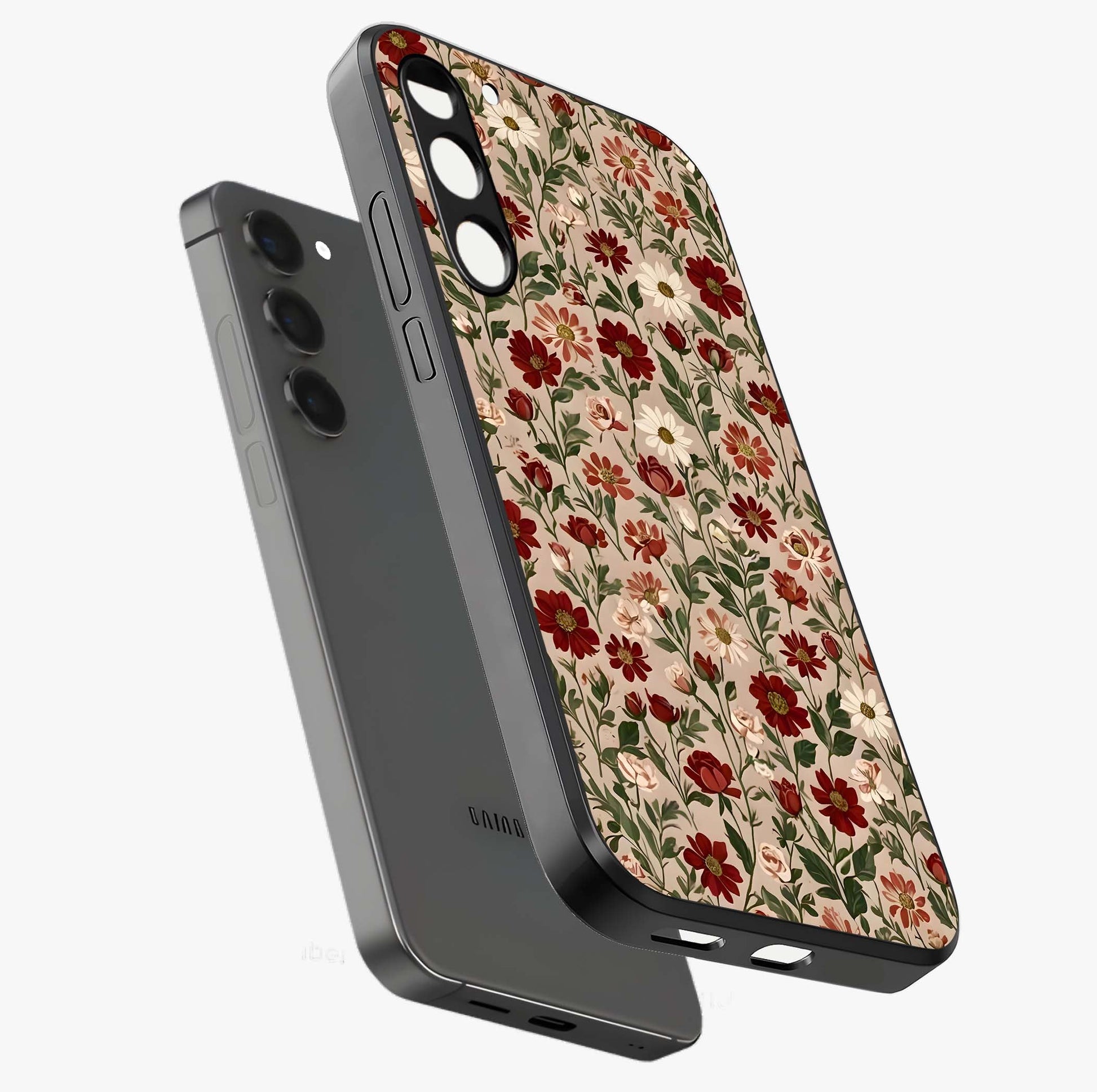 Biege Flower With Leaf Glass Case displayed in angled mockup highlighting minimal floral leaf design and elegant aesthetic.