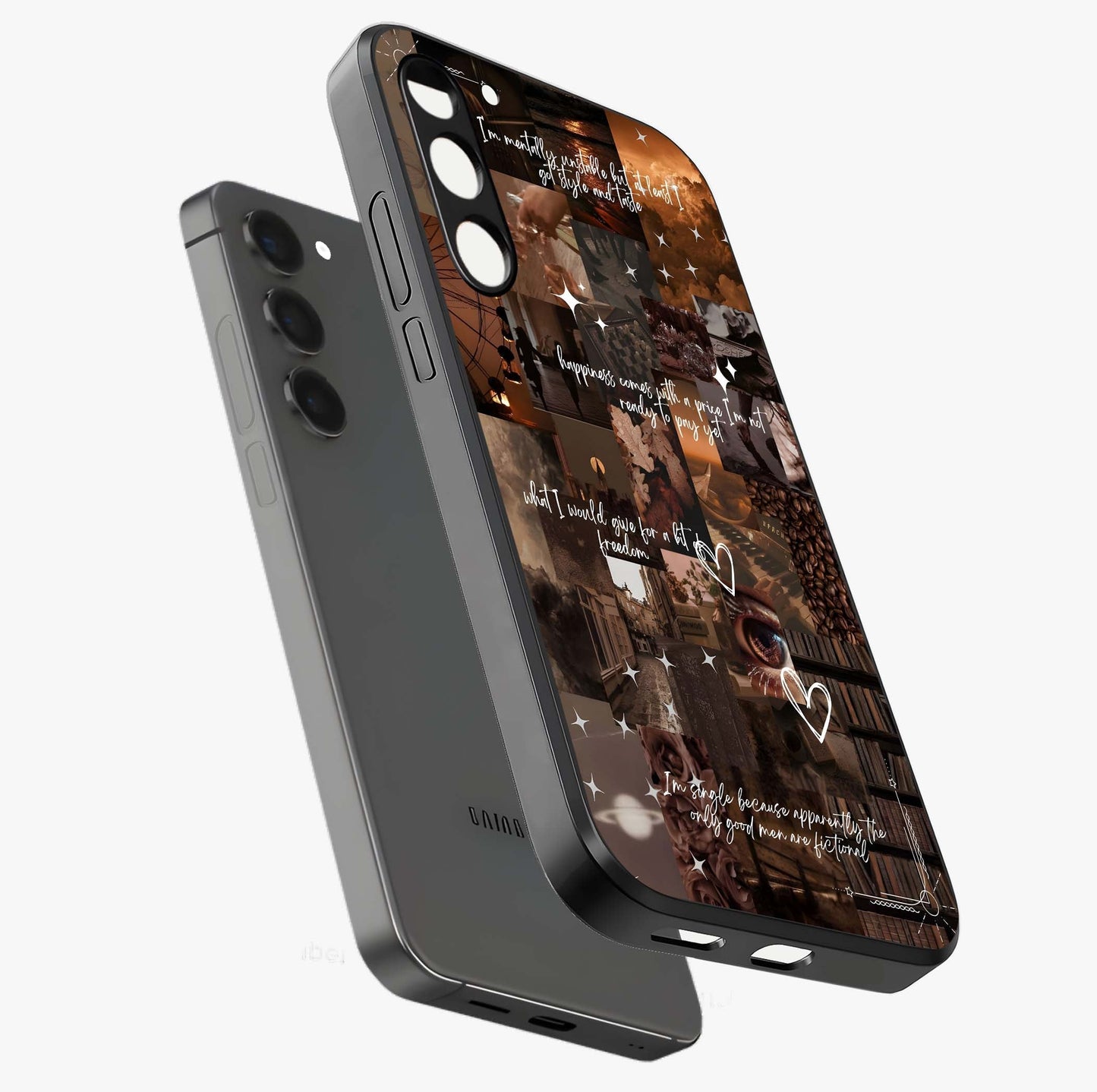 Bittersweet Aesthetic Chaos Glass Case displayed in angled mockup highlighting expressive abstract artwork and edgy aesthetic theme.
