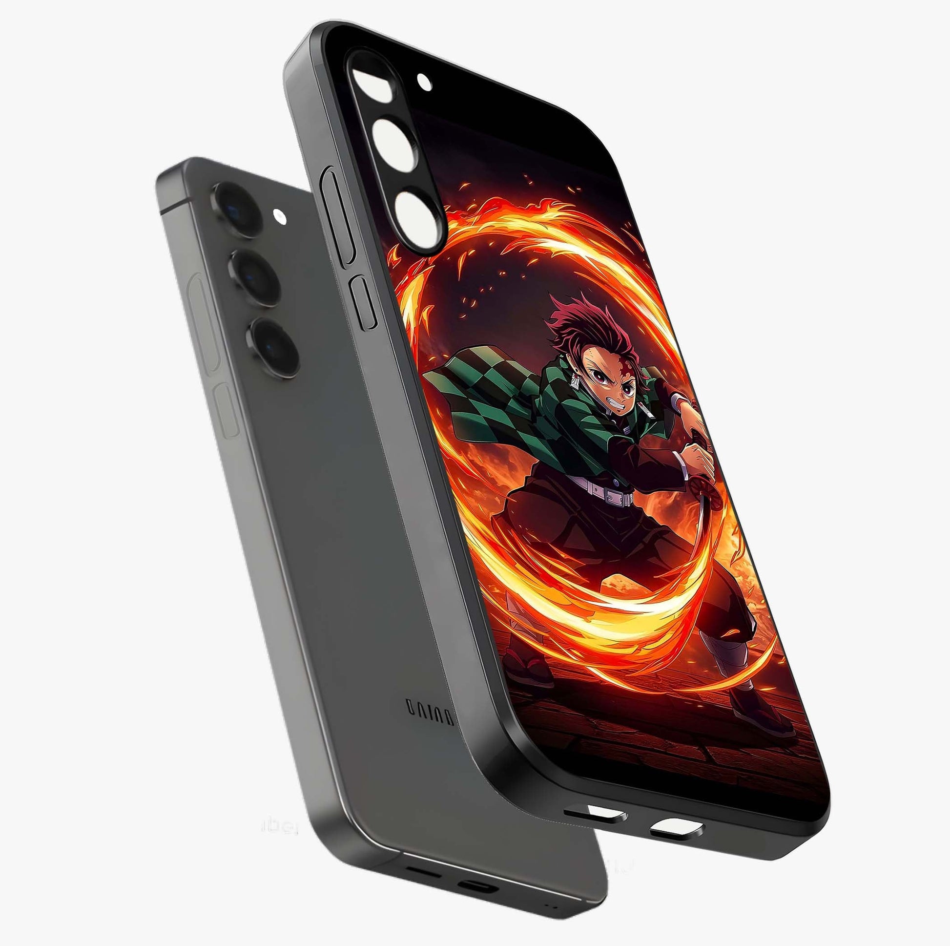 Blazing Sword Resolve Glass Case displayed in angled mockup highlighting powerful sword illustration and bold fantasy theme.