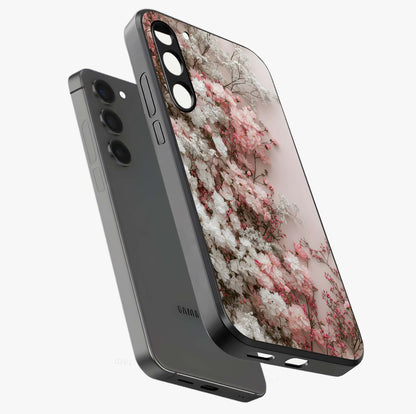 Blush Blossom Cloud Glass Case displayed in angled mockup highlighting soft cloud and blossom design with pastel aesthetic.