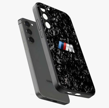 Carbon Speed Mark Glass Case displayed in angled mockup highlighting racing inspired carbon design and sleek aesthetic style.