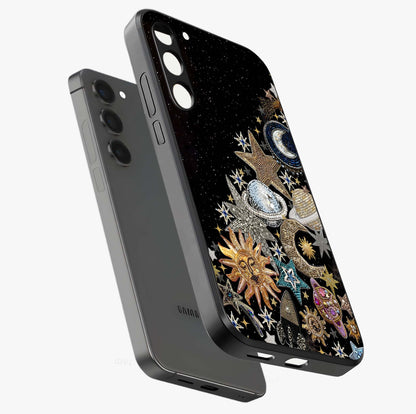 Cosmic Sparkle Dreams Glass Case displayed in angled mockup highlighting dreamy star sparkle design with celestial aesthetic.