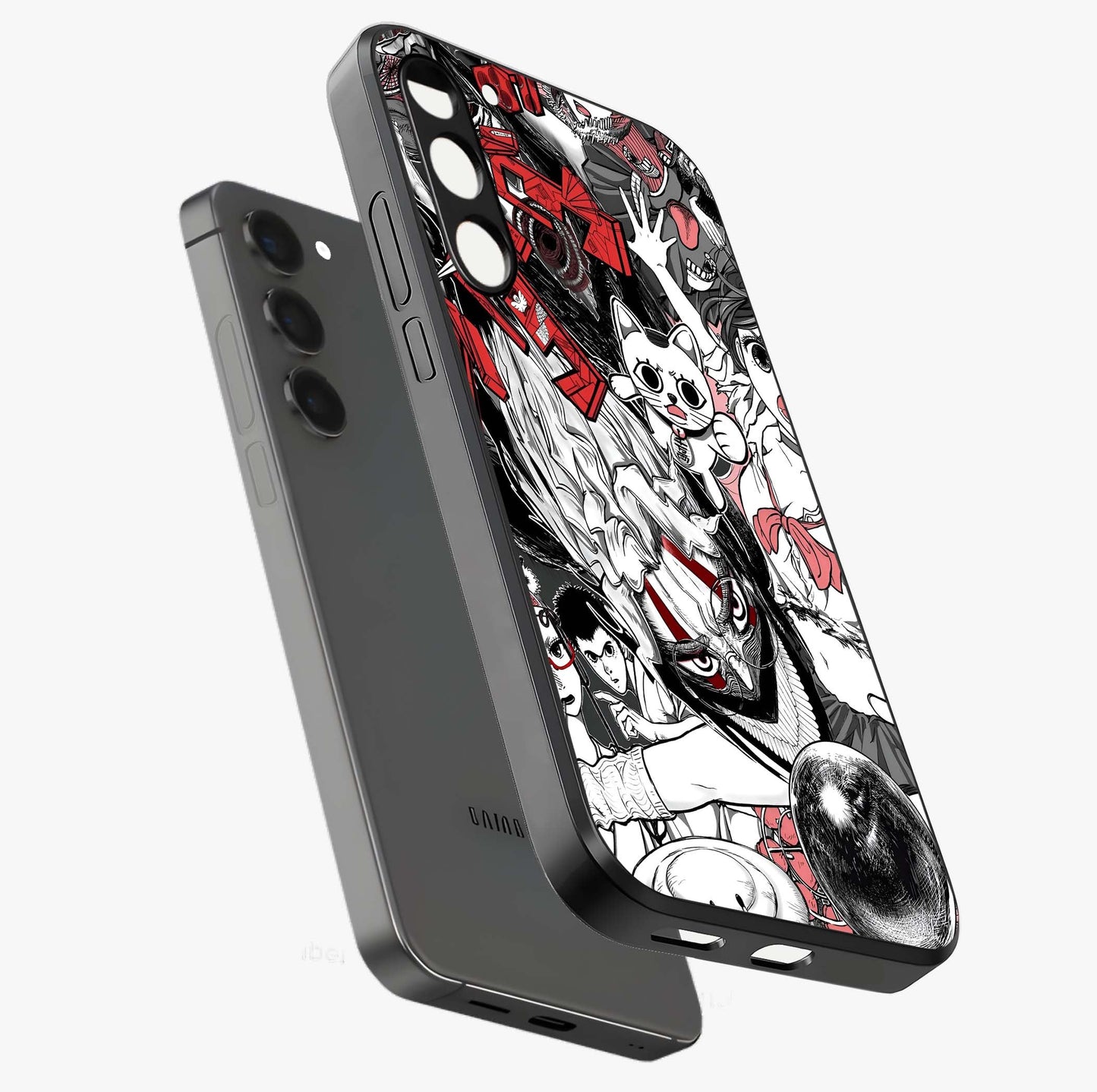 Crimson Chaos Panel Glass Case displayed in angled mockup highlighting chaotic panel style design with modern graphic theme.