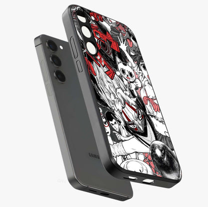 Crimson Chaos Panel Glass Case displayed in angled mockup highlighting chaotic panel style design with modern graphic theme.