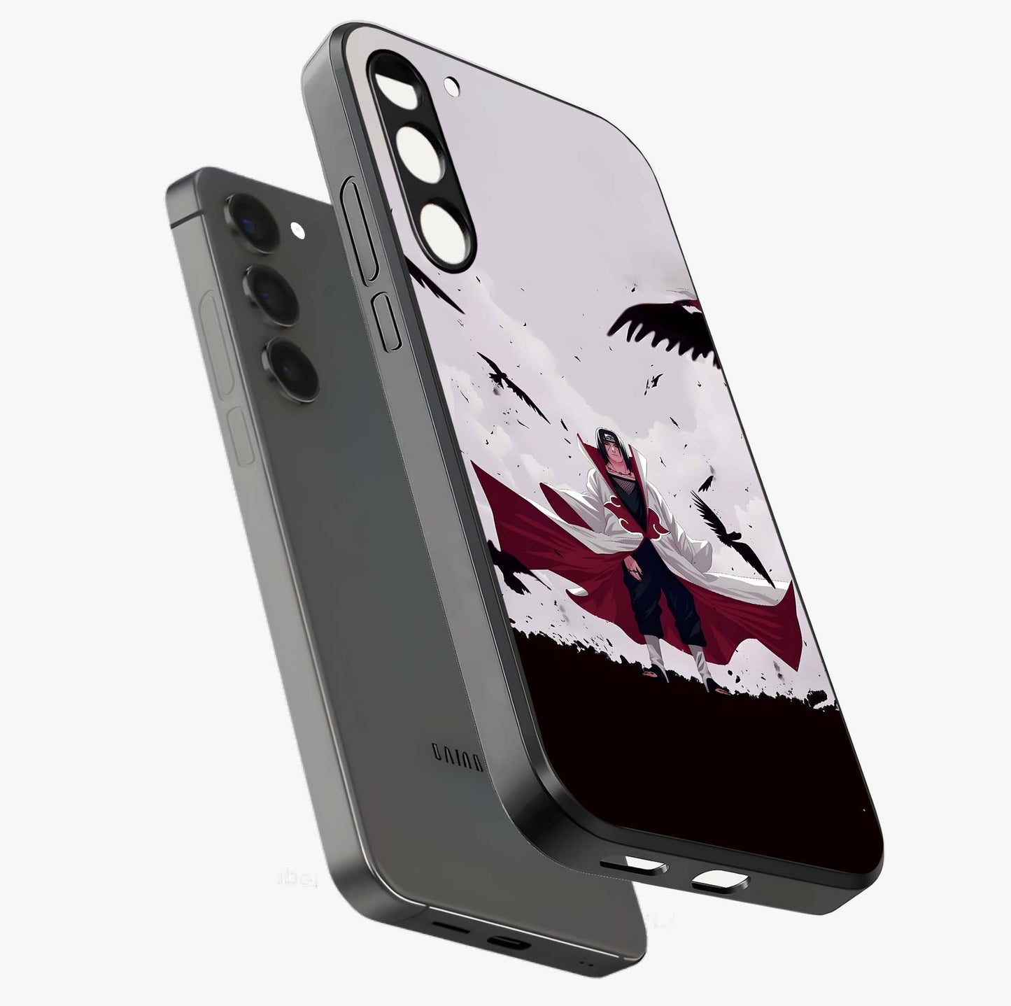 Crimson Crow Ascension Glass Case displayed in angled mockup highlighting powerful crow illustration with dark crimson aesthetic.