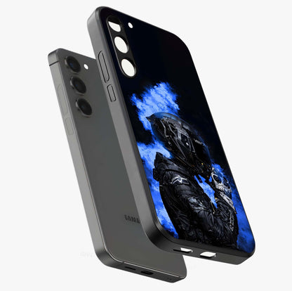 Cyber Sentinel Protocol Glass Case displayed in angled mockup highlighting digital cyber design with sci-fi aesthetic style.