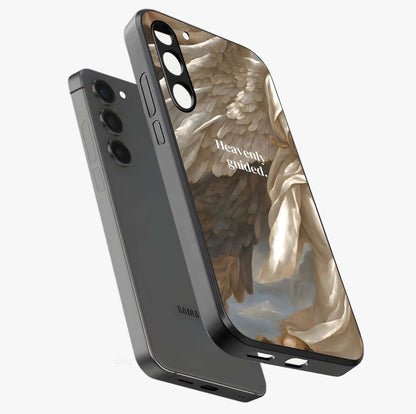 Divine Winged Grace Glass Case displayed in angled mockup highlighting graceful wing design with divine aesthetic style.