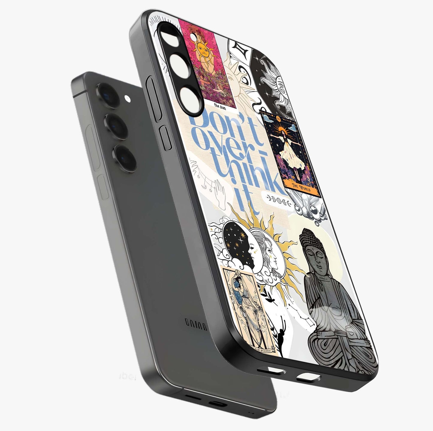 Ethereal Thoughts Glass Case displayed in angled mockup highlighting soft abstract design with calm ethereal aesthetic.