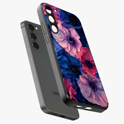 Flower Paper Art Pattern Glass Case displayed in angled mockup highlighting layered paper flower design with artistic aesthetic.