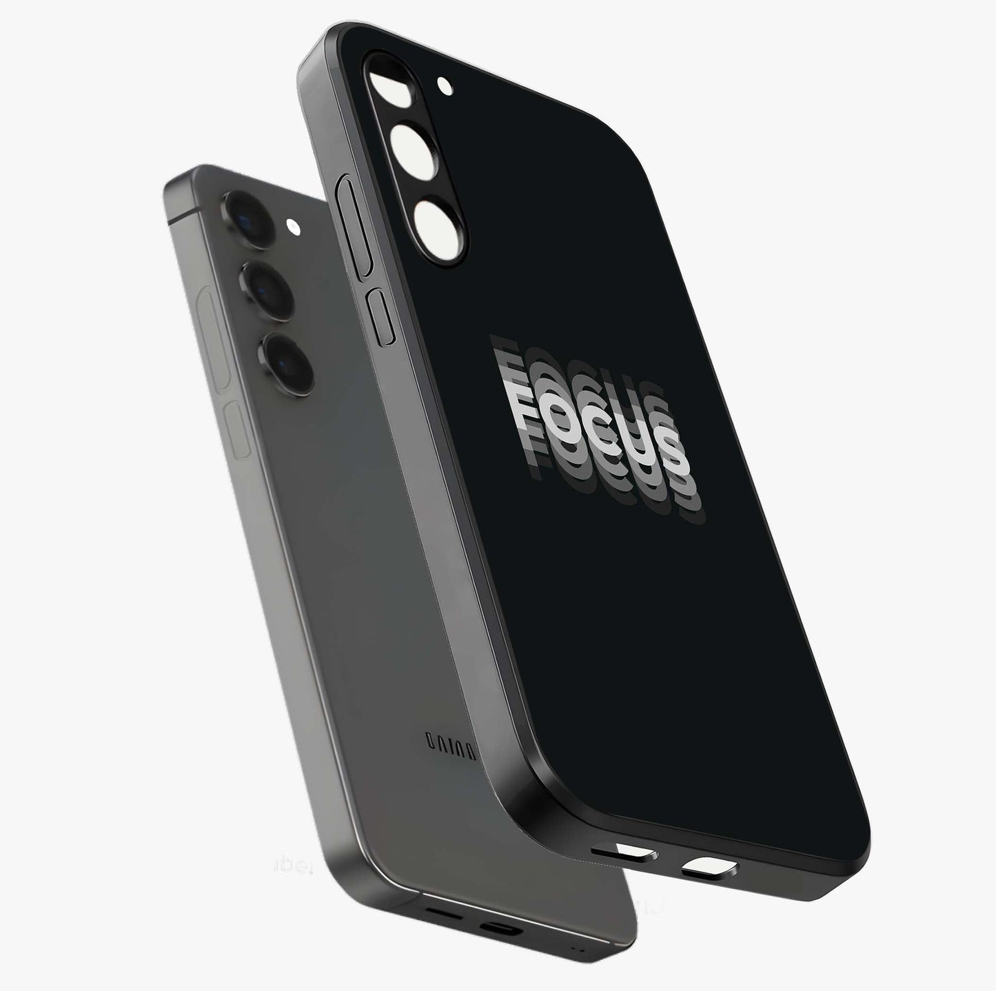 Focused Blade Discipline Glass Case displayed in angled mockup highlighting clean minimal text artwork with modern aesthetic style.