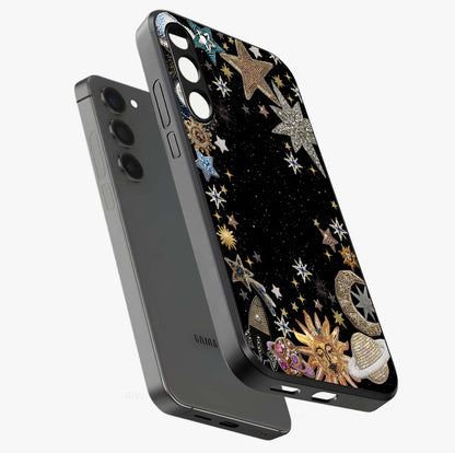 Galactic Jewel Stars Glass Case displayed in angled mockup highlighting shining celestial star design with cosmic aesthetic style.