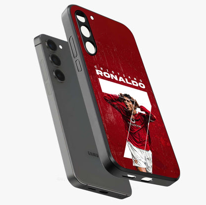Goal Celebration Legacy Glass Case displayed in angled mockup highlighting energetic sports celebration design with bold athletic theme.