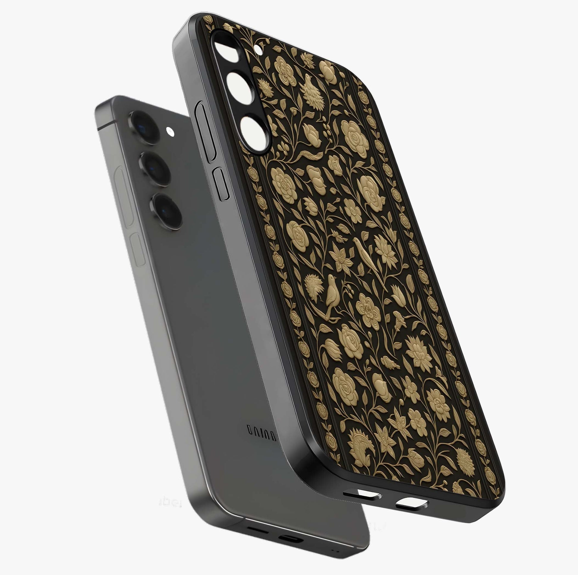 Golden Evil Eye Mandala Glass Case displayed in angled mockup highlighting protective evil eye symbol with golden mandala design.