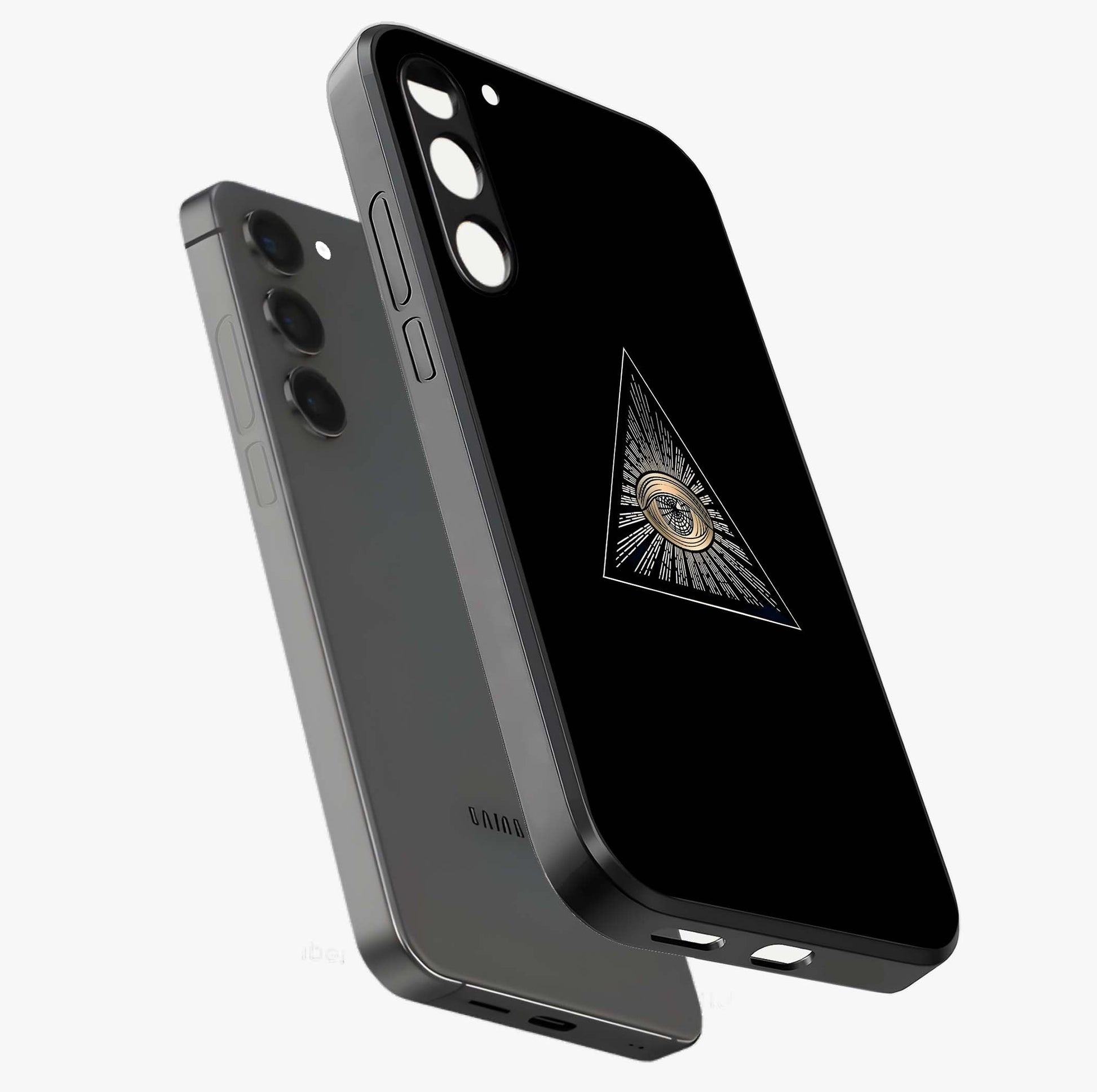 Illuminati Evil Glass Case displayed in angled mockup highlighting dark occult inspired design with bold aesthetic style.