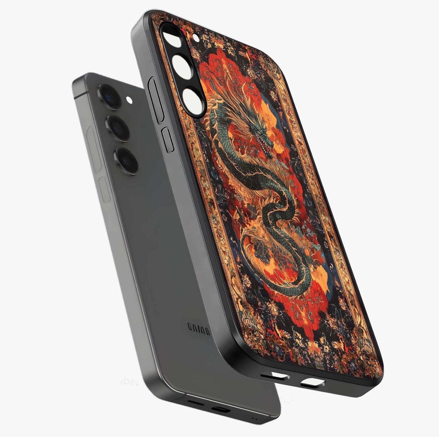 Inferno Dragon Soul Glass Case displayed in angled mockup highlighting powerful dragon illustration with inferno aesthetic.