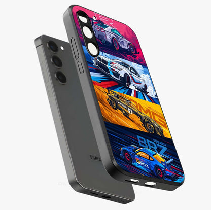 JDM Sports Car Glass Case displayed in angled mockup highlighting sleek Japanese racing car design with automotive aesthetic.