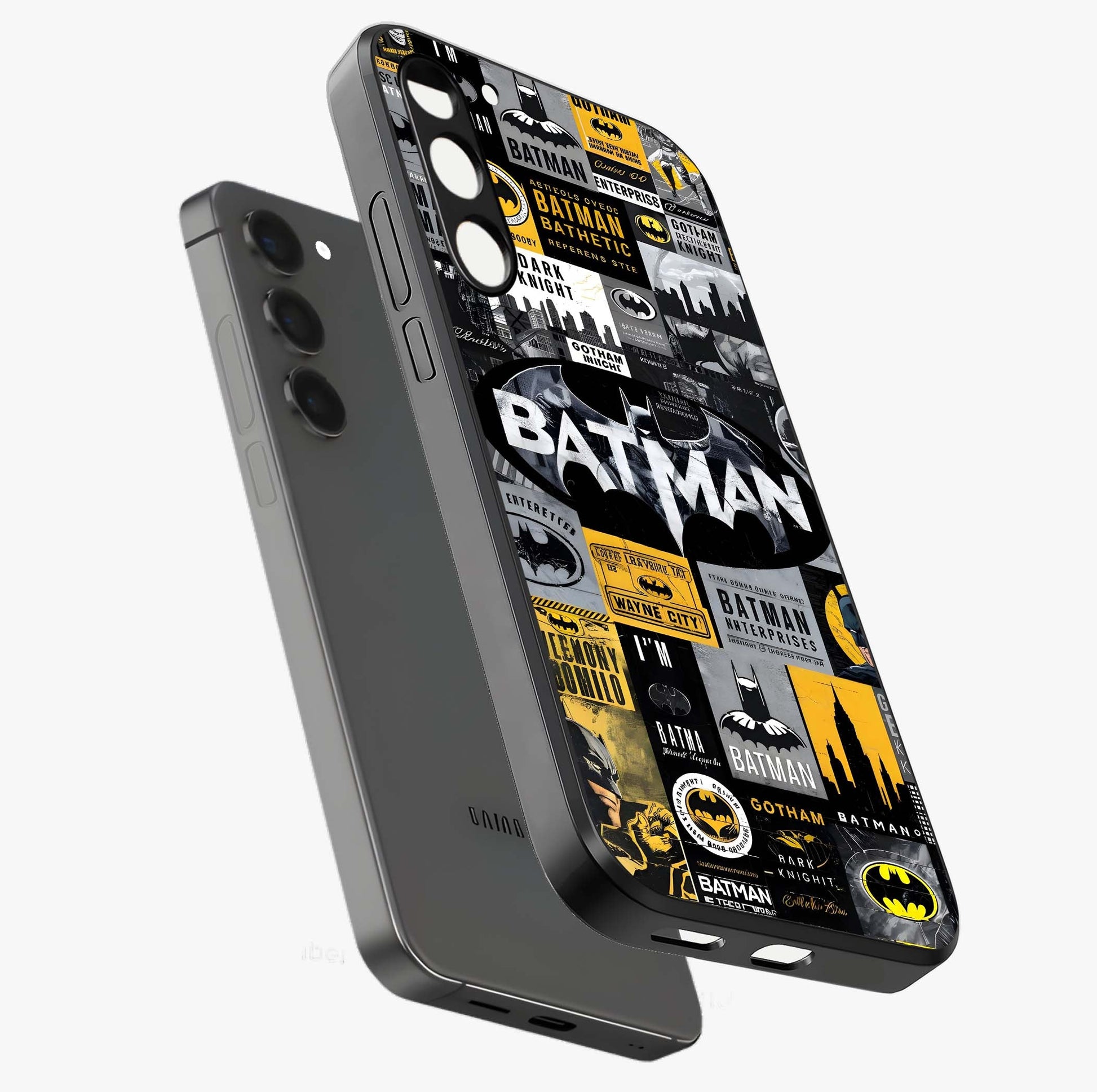 Knight Gotham Rise Glass Case displayed in angled mockup highlighting powerful knight silhouette design with dramatic aesthetic.