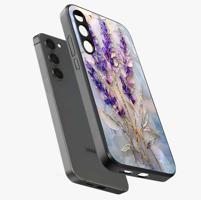 Lavender Dream Glow Glass Case displayed in angled mockup highlighting dreamy purple glow design with soft artistic style.