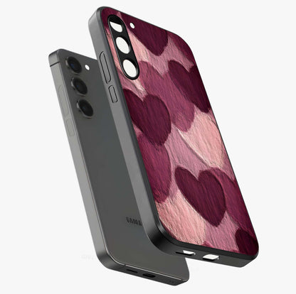 Layered Paper Hearts Glass Case displayed in angled mockup highlighting creative paper craft heart design with romantic aesthetic.