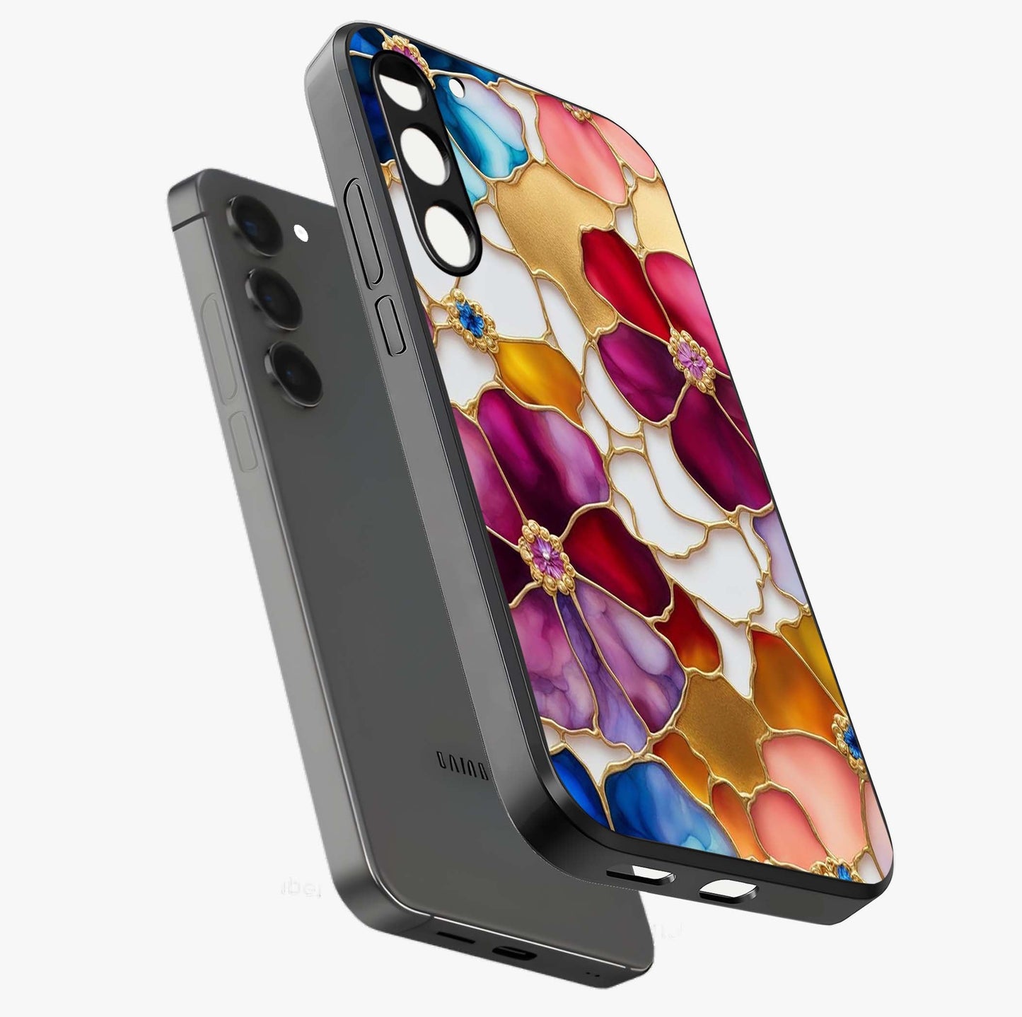 Marble Flower Pattern Glass Case displayed in angled mockup highlighting elegant marble floral design with modern aesthetic.