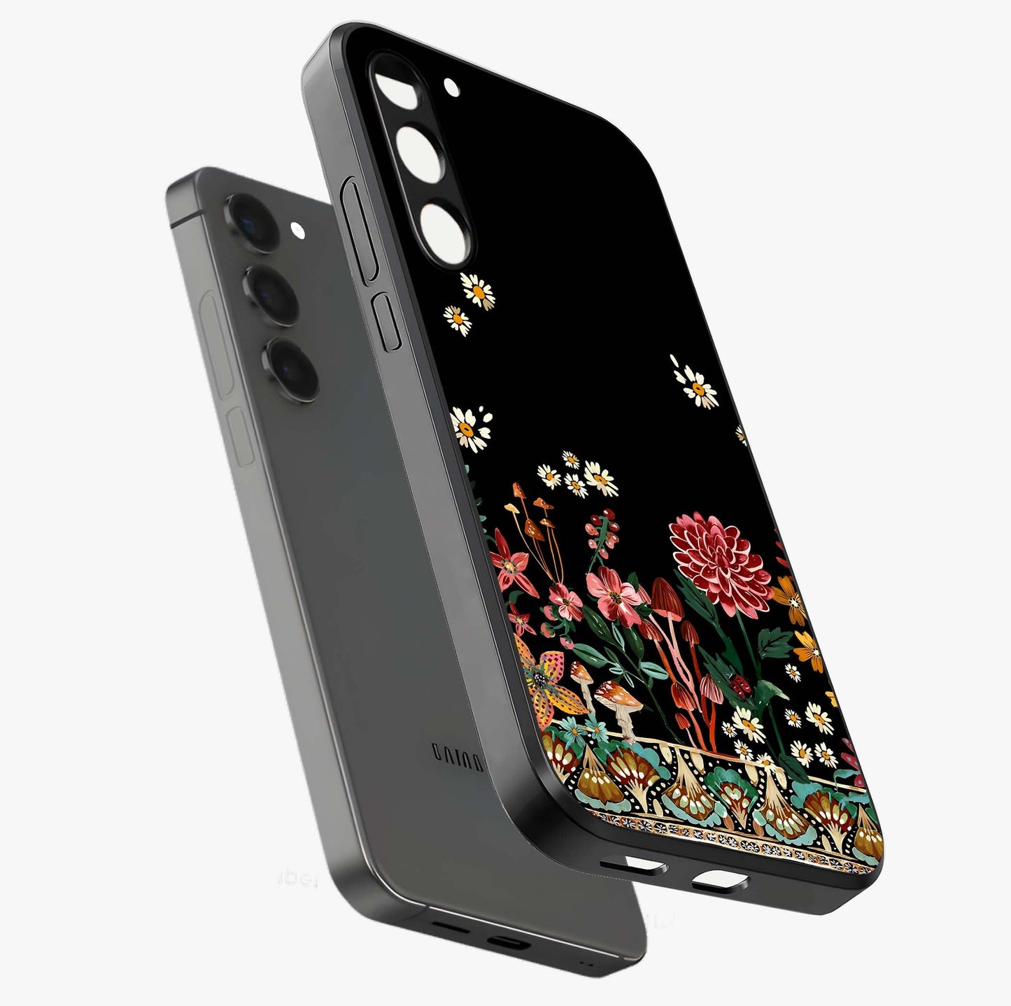 Midnight Bloom Pattern Glass Case displayed in angled mockup highlighting elegant flower design with midnight aesthetic style.
