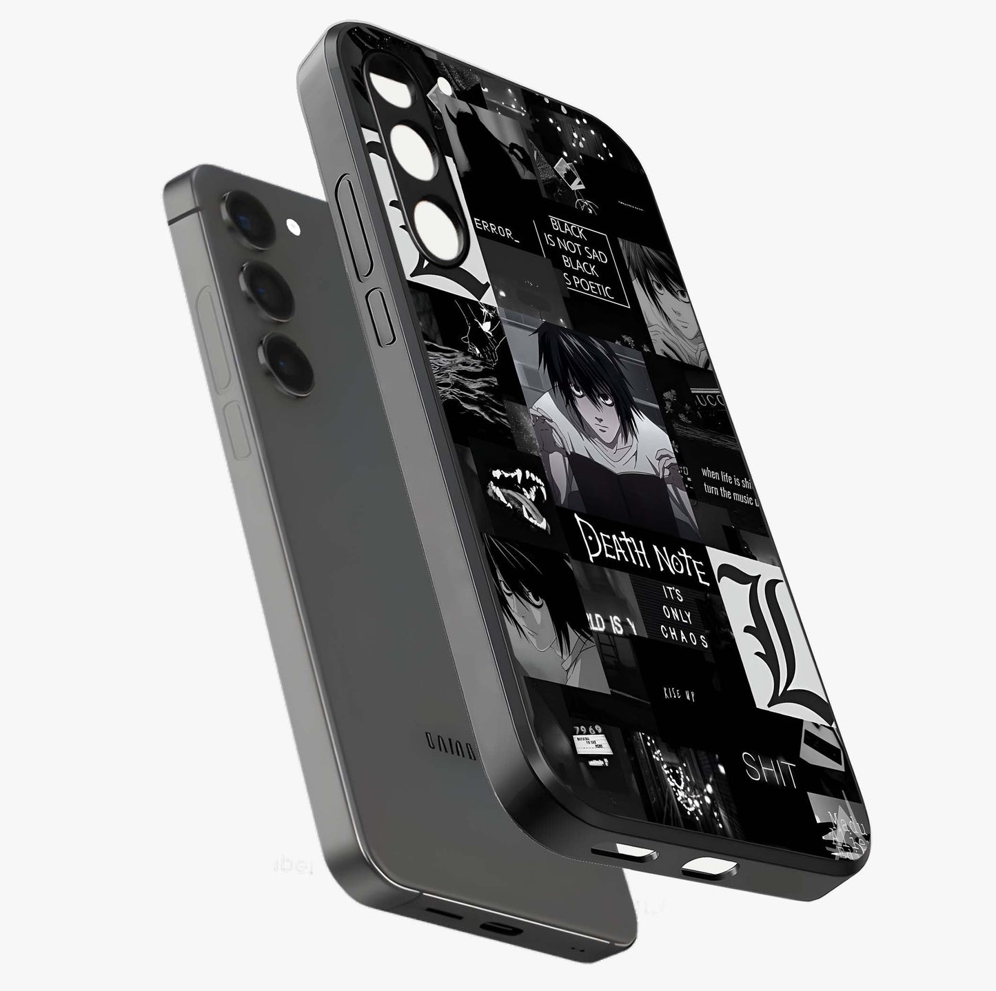 Midnight Chaos Mind Glass Case displayed in angled mockup highlighting chaotic artistic design with dramatic midnight aesthetic.