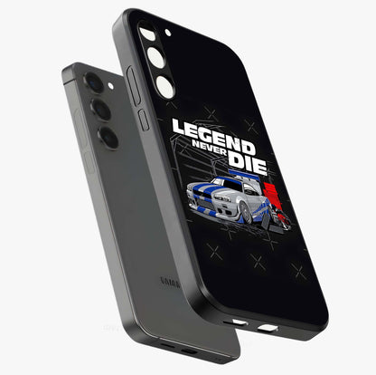 Midnight Racing Legacy Glass Case displayed in angled mockup highlighting dynamic automotive design with bold midnight aesthetic.