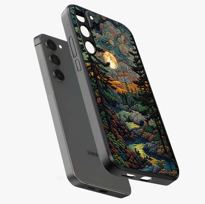 Moonlight Forest Dream Glass Case displayed in angled mockup highlighting dreamy forest design with glowing moon aesthetic.