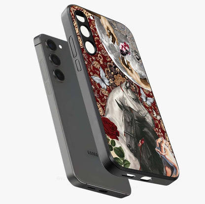 Moonlit Royal Stallion Glass Case displayed in angled mockup highlighting powerful stallion illustration with royal night aesthetic.