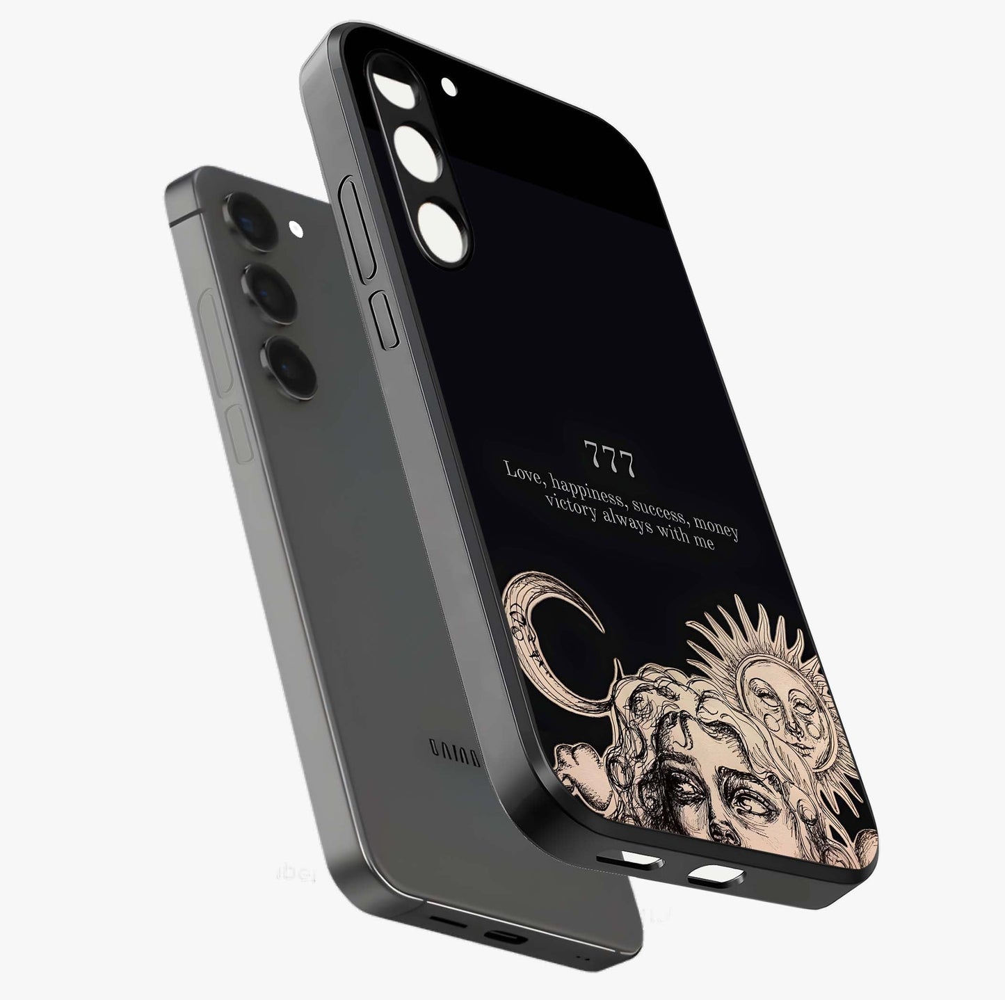 Mystic Victory Aura Glass Case displayed in angled mockup highlighting energetic aura design with bold mystical aesthetic.