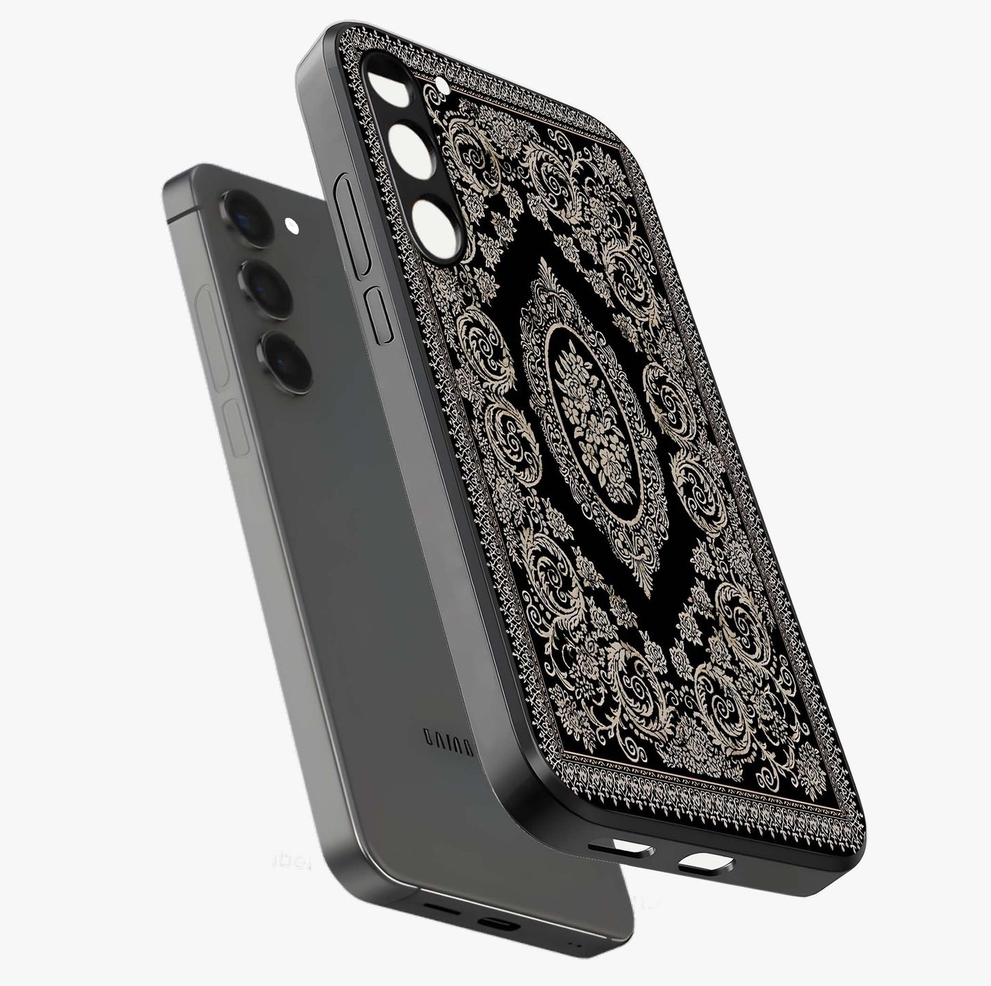 Noir Bloom Elegance Glass Case displayed in angled mockup highlighting refined flower design with stylish noir aesthetic.