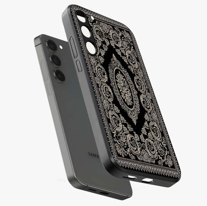 Noir Bloom Elegance Glass Case displayed in angled mockup highlighting refined flower design with stylish noir aesthetic.