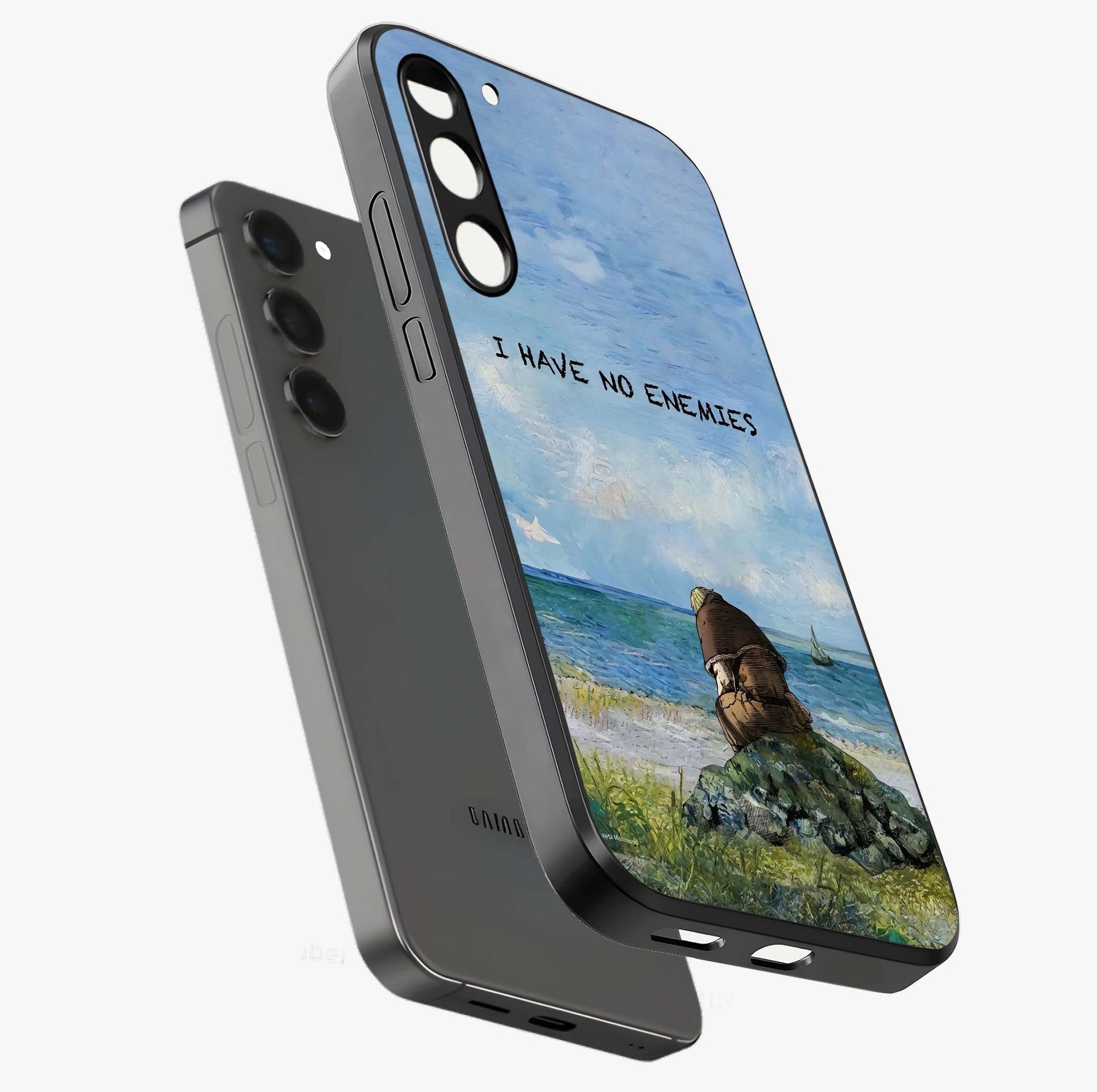 Peace Beyond War Glass Case displayed in angled mockup highlighting meaningful message design with artistic aesthetic style.