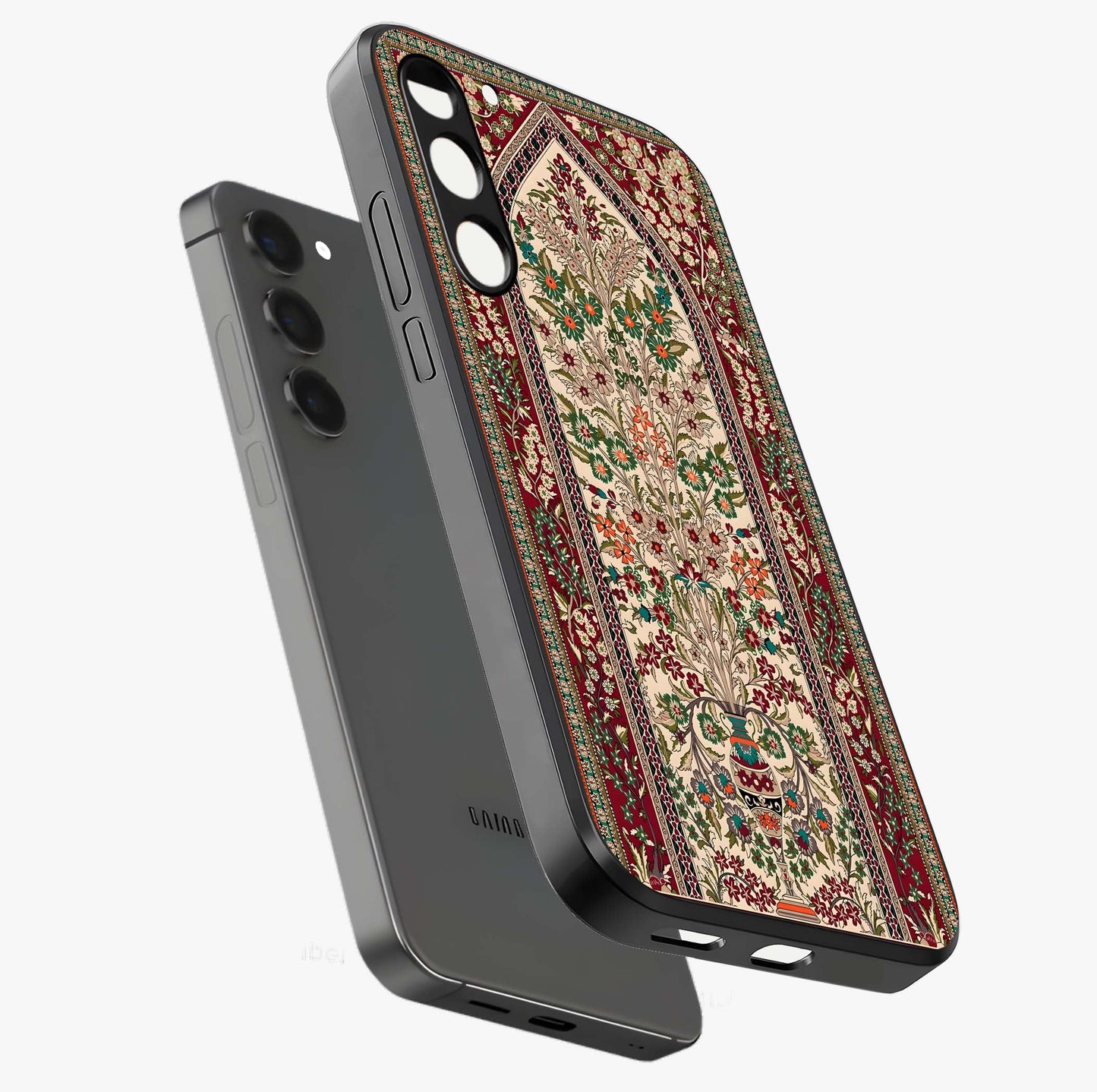 Persian Inspired Glass Case displayed in angled mockup highlighting intricate traditional design with elegant cultural aesthetic.