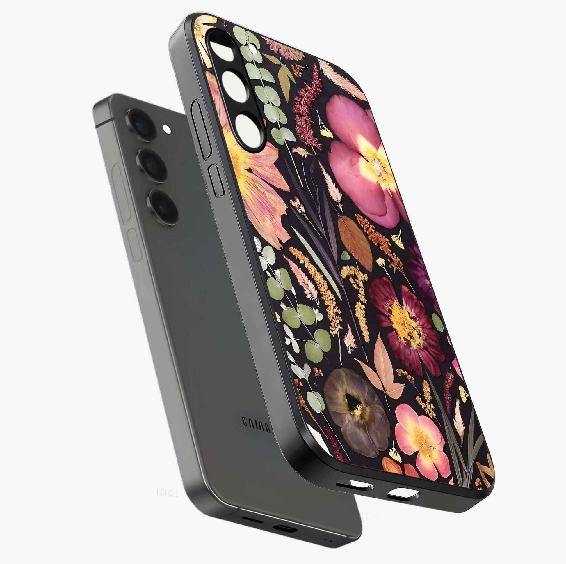 Petal Dream Tapestry Glass Case displayed in angled mockup highlighting decorative petal pattern with elegant botanical aesthetic.
