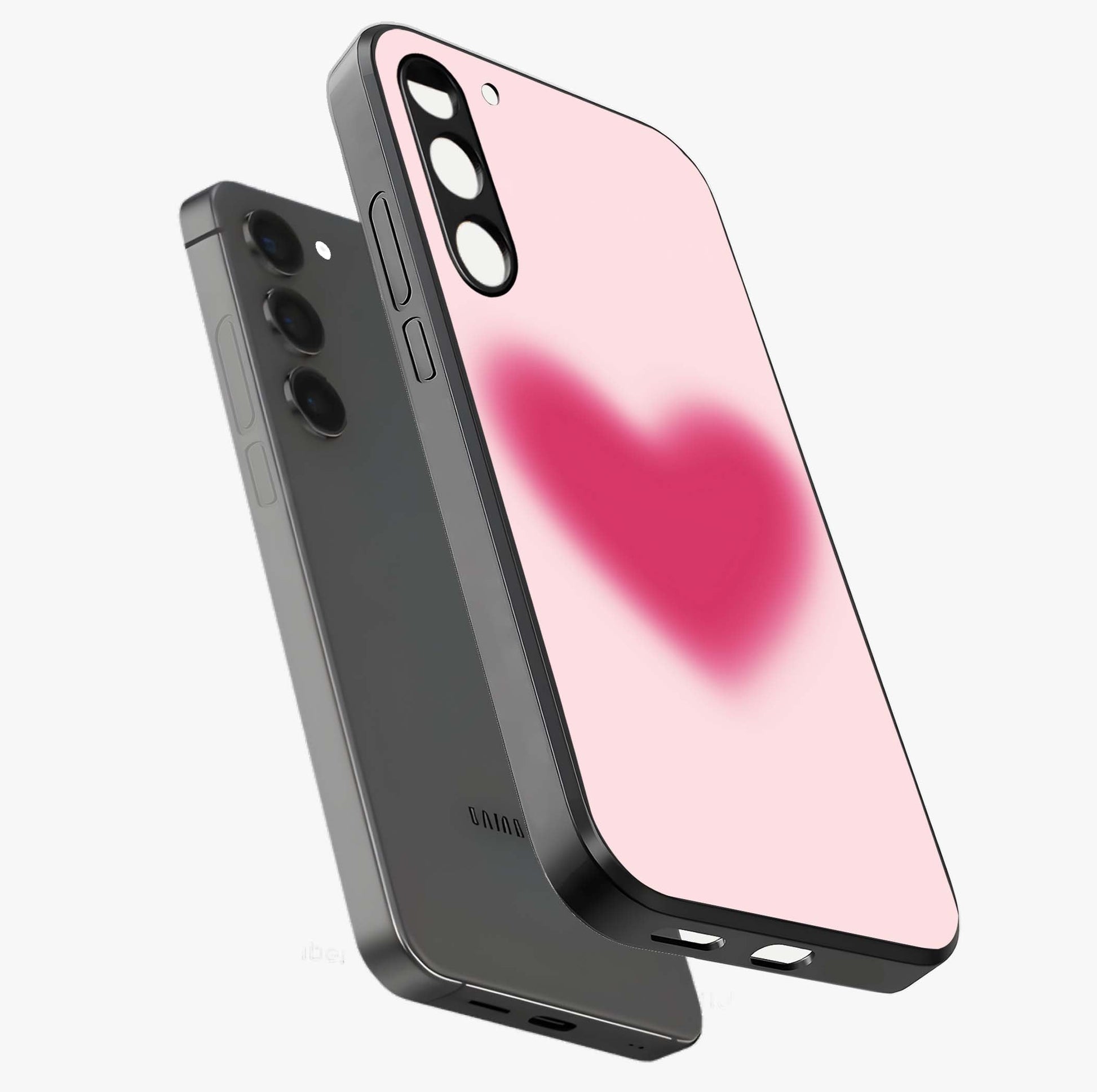 Pink Aura Heart Glass Case displayed in angled mockup highlighting vibrant pink heart design with dreamy aura aesthetic.
