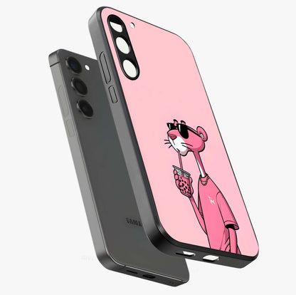 Pink Panther Glass Case displayed in angled mockup highlighting playful cartoon character design with vibrant pink aesthetic.