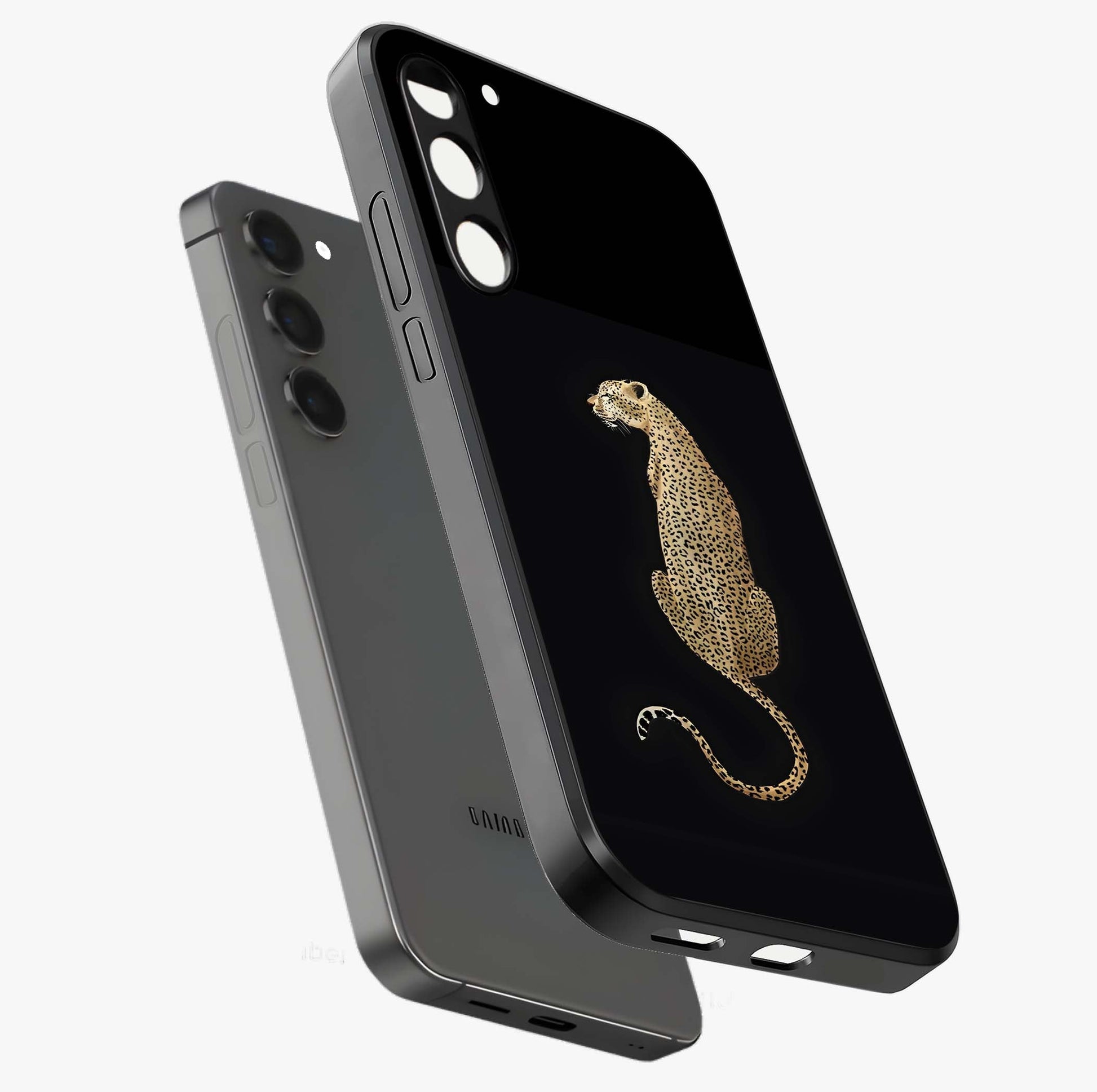 Regal Leopard Glass Case displayed in angled mockup highlighting powerful animal illustration with stylish wild aesthetic.