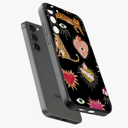 Sacred Jungle Heart Glass Case displayed in angled mockup highlighting lush tropical design with natural aesthetic style.