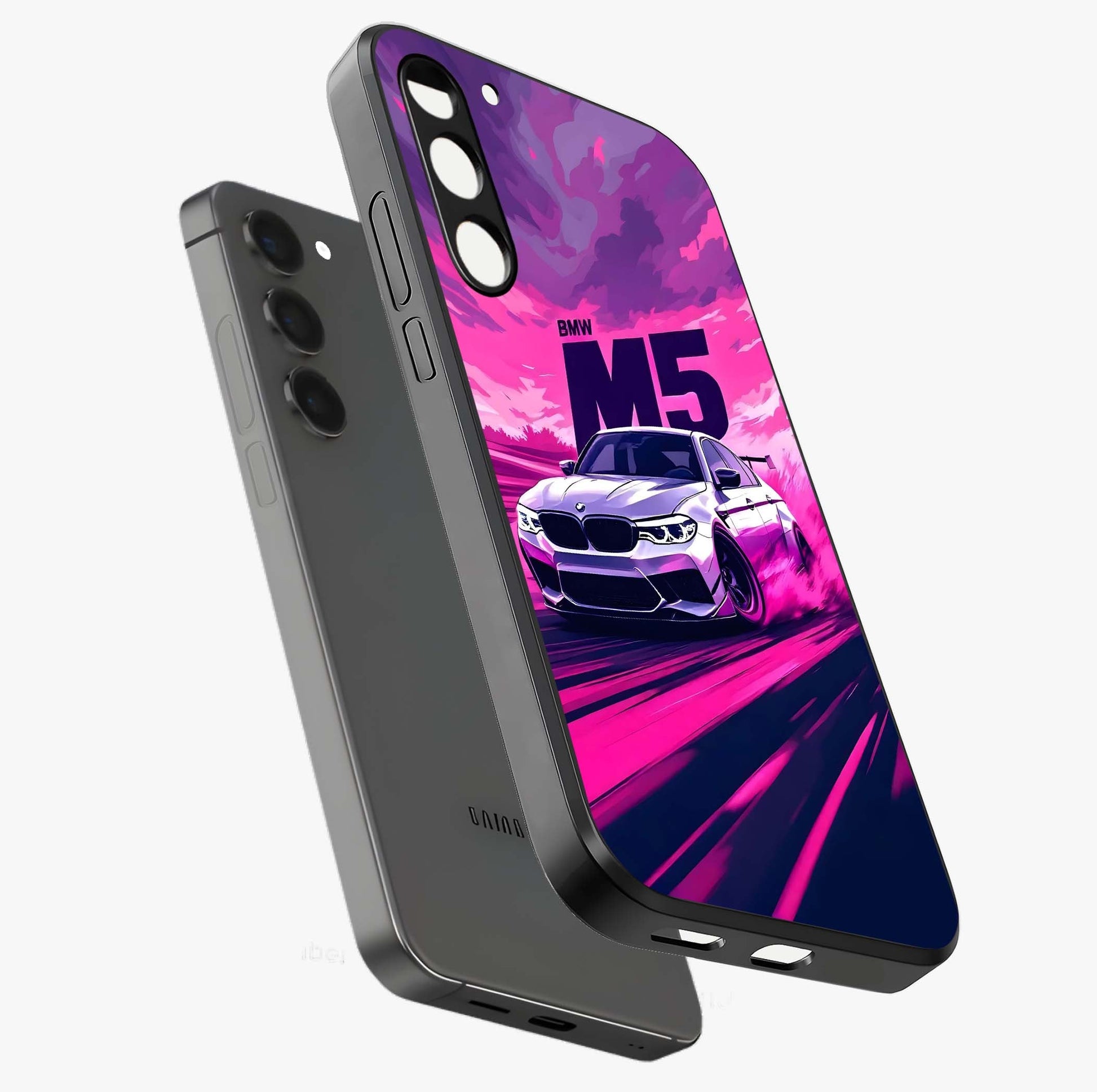 Velocity Drift Pulse Glass Case displayed in angled mockup highlighting dynamic drift design with sporty automotive aesthetic.