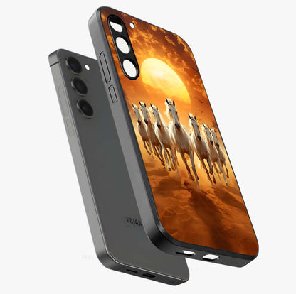 Wild Sunset Majesty Glass Case displayed in angled mockup highlighting vibrant sunset sky design with scenic aesthetic.