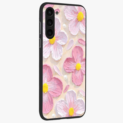 Blush Bloom Texture Glass Case upright view showcasing delicate blush floral texture with modern minimal style.