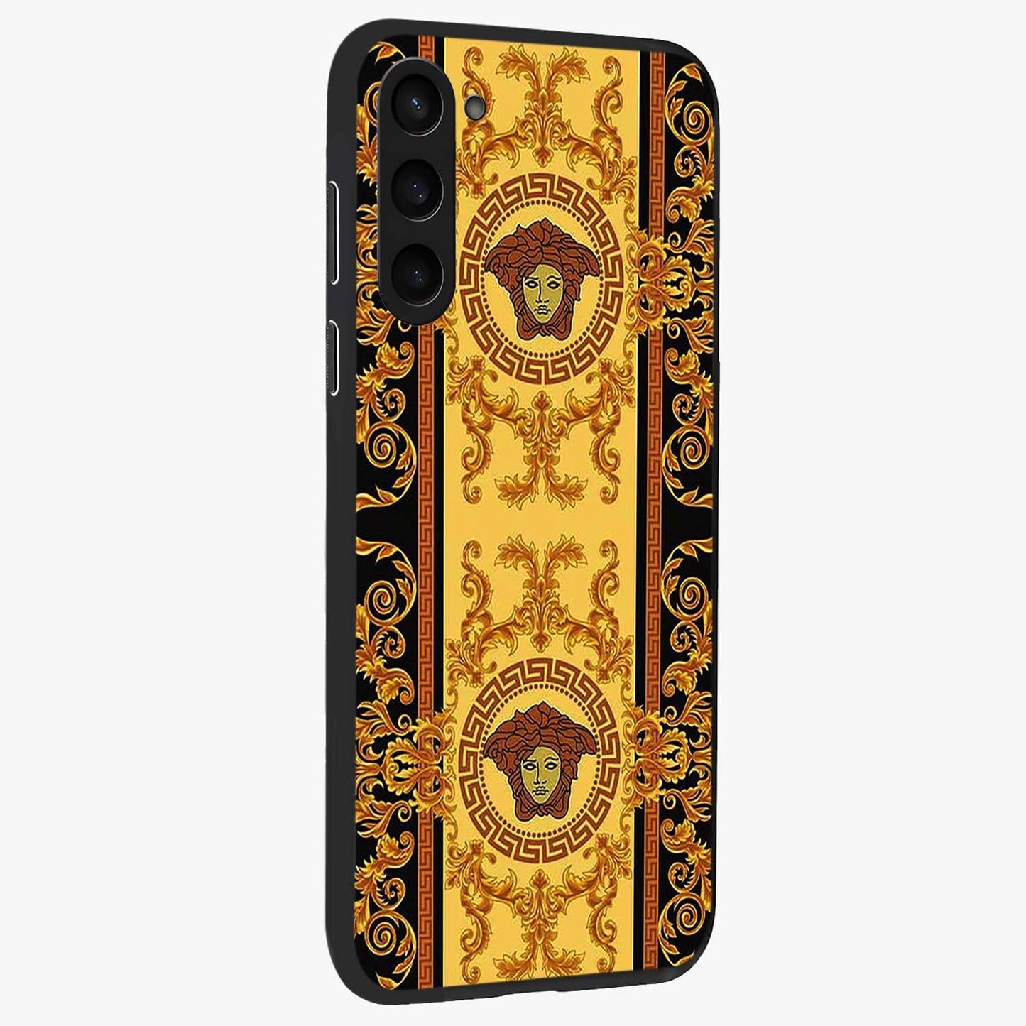 Golden Lotus Glow Glass Case upright view showcasing luminous lotus artwork with peaceful divine theme.