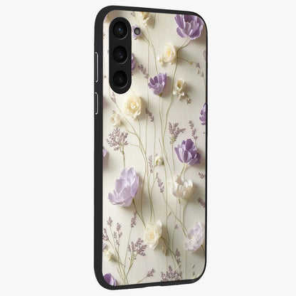 Lilac Breeze Harmony Glass Case upright view showcasing delicate lilac artwork with peaceful floral theme.