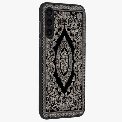 Noir Bloom Elegance Glass Case upright view showcasing graceful floral artwork with luxurious dark theme.