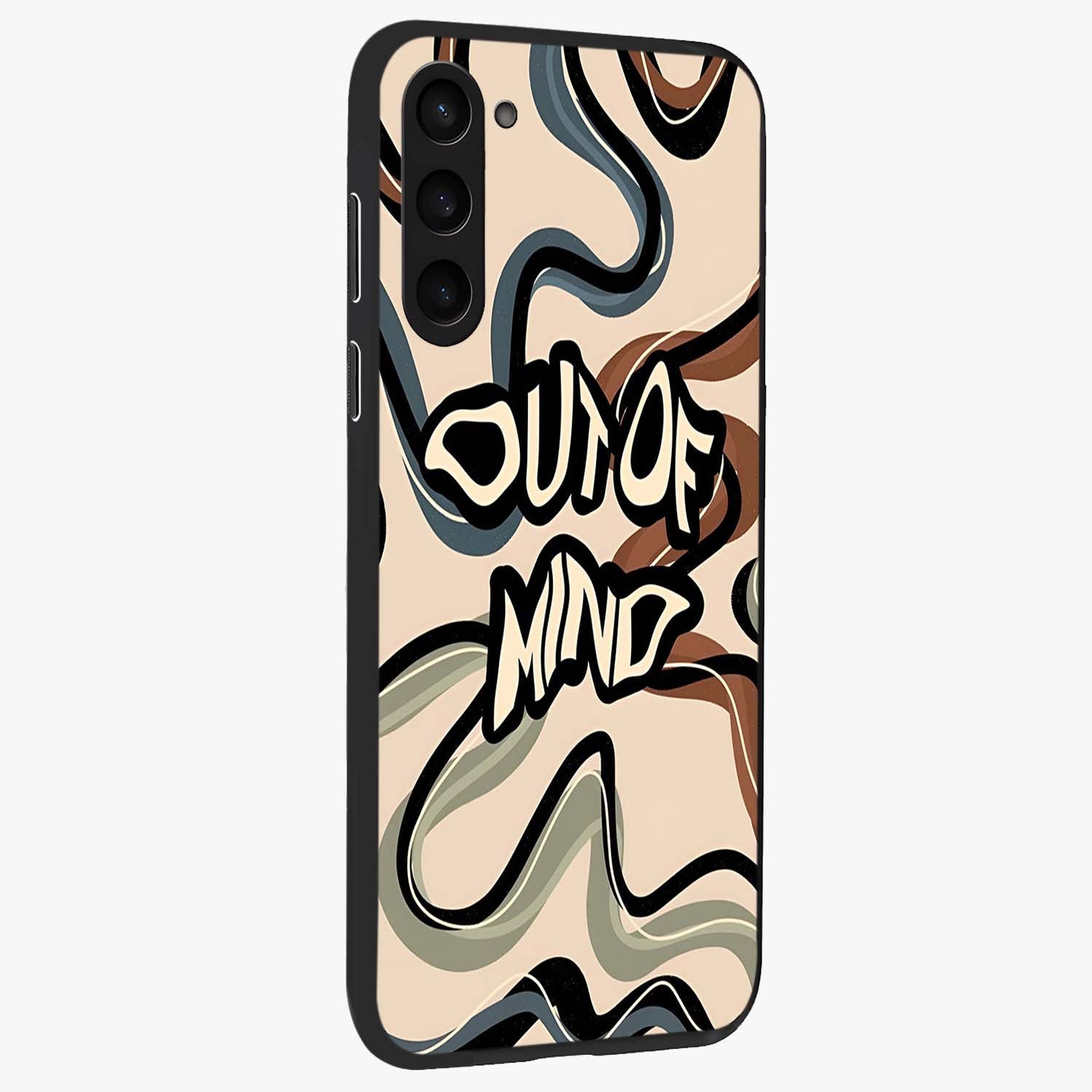 Out Of Mind Glass Case upright view showcasing striking typography artwork with edgy conceptual theme.