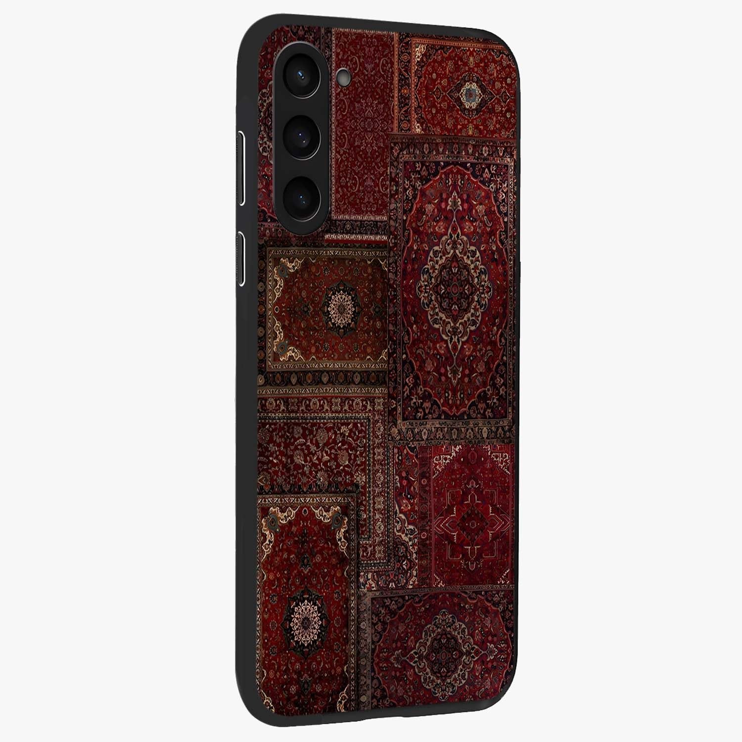 Persian Velvet Tale Glass Case upright view showcasing elegant Persian artwork with classic heritage theme.