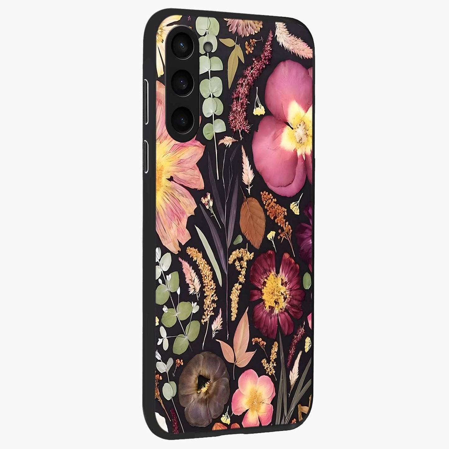 Petal Dream Tapestry Glass Case upright view showcasing detailed floral tapestry artwork with artistic nature theme.