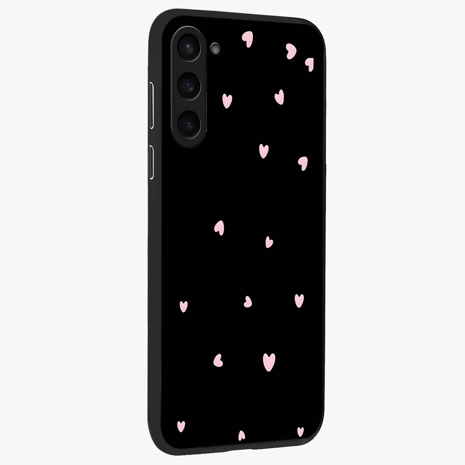 Pink Love Drops Glass Case upright view showcasing charming heart drop artwork with romantic playful theme.