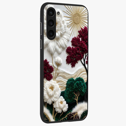 Radiant Bloom Elegance Glass Case upright view showcasing decorative flower artwork with refined botanical theme.